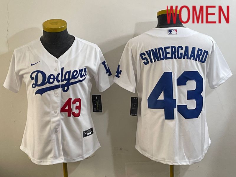 Women Los Angeles Dodgers #43 Syndergaard White Game 2024 Nike MLB Jersey style 11204->youth mlb jersey->Youth Jersey